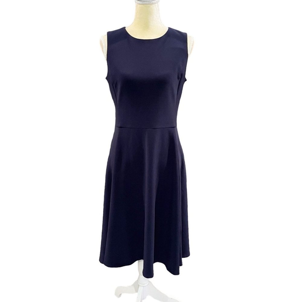 Vintage Lauren Ralph Lauren Navy Blue Sleeveless Ponte Knit Skater Dress Size 8